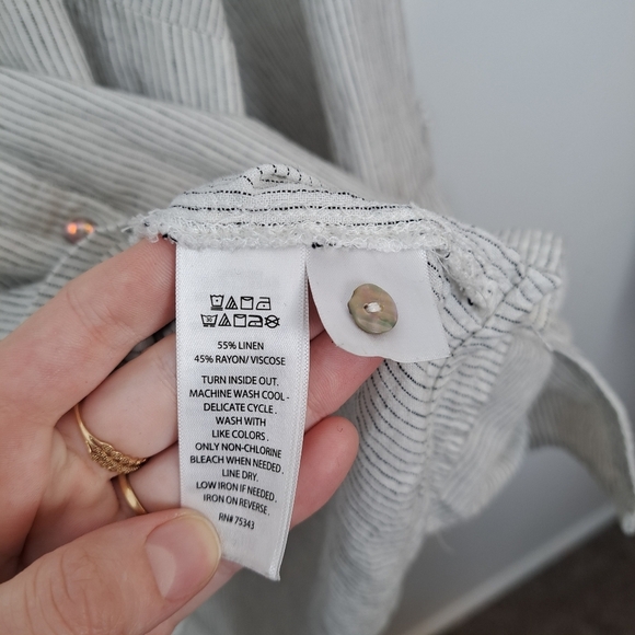 Tahari White Black Pinstripe Linen Blend Button Up Coastal 3/4 Sleeve Size 1X - Picture 6 of 8